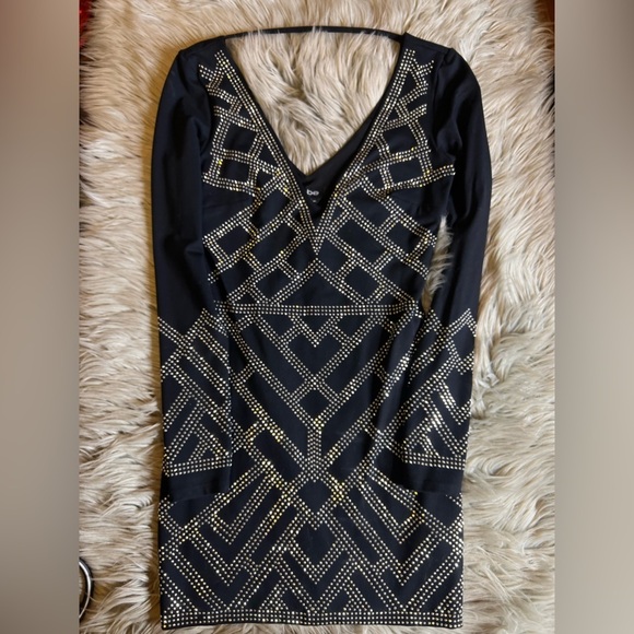 bebe Dresses & Skirts - Vintage Bebe body-con rhinestone long sleeve dress